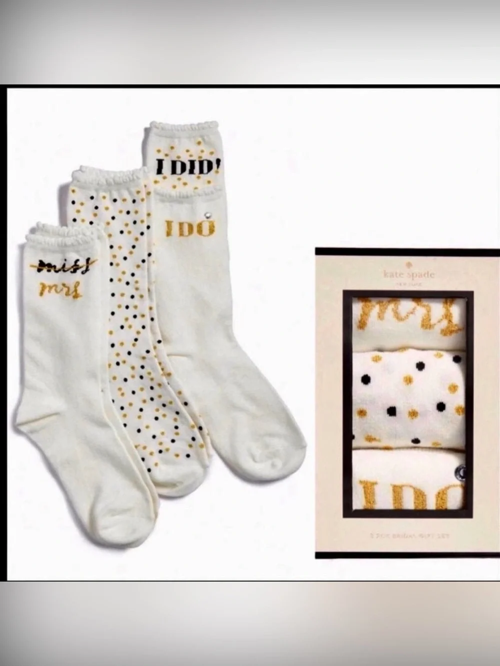 kate spade White & Gold Bridal Crew Socks - 3 Pack
